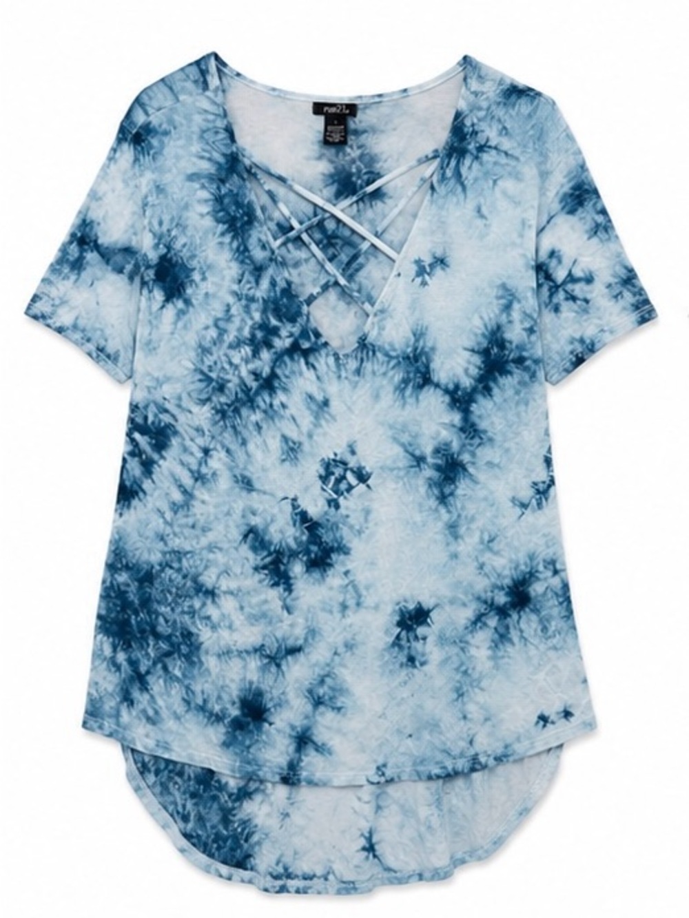 Rue21 Blue Tie-Dye Crisscross Short Sleeve Top